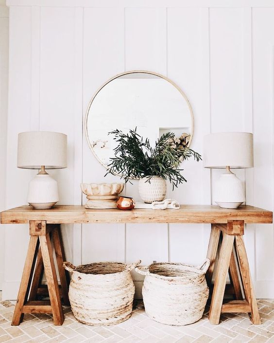 A Bohemian Entryway With Wicker Baskets