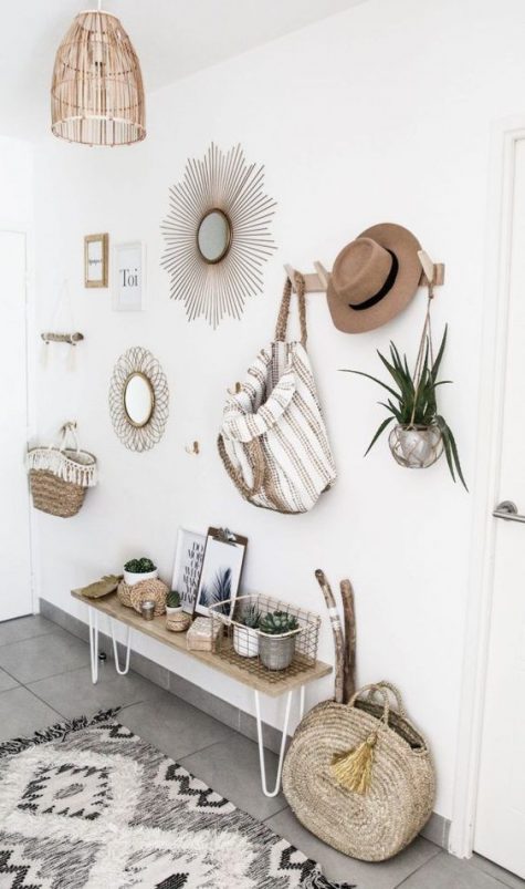 A Neutral Boho Entry With Mirrors