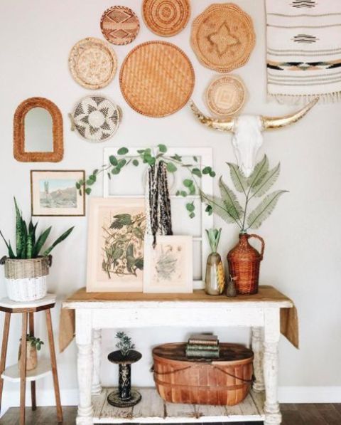 A Whimsy Boho Entryway With Decorative Plates