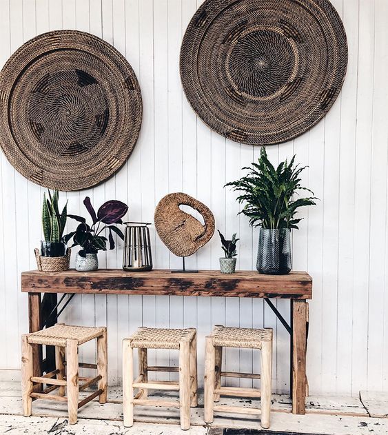 A Relaxed Boho Entryway With A Shabby Wooden Console